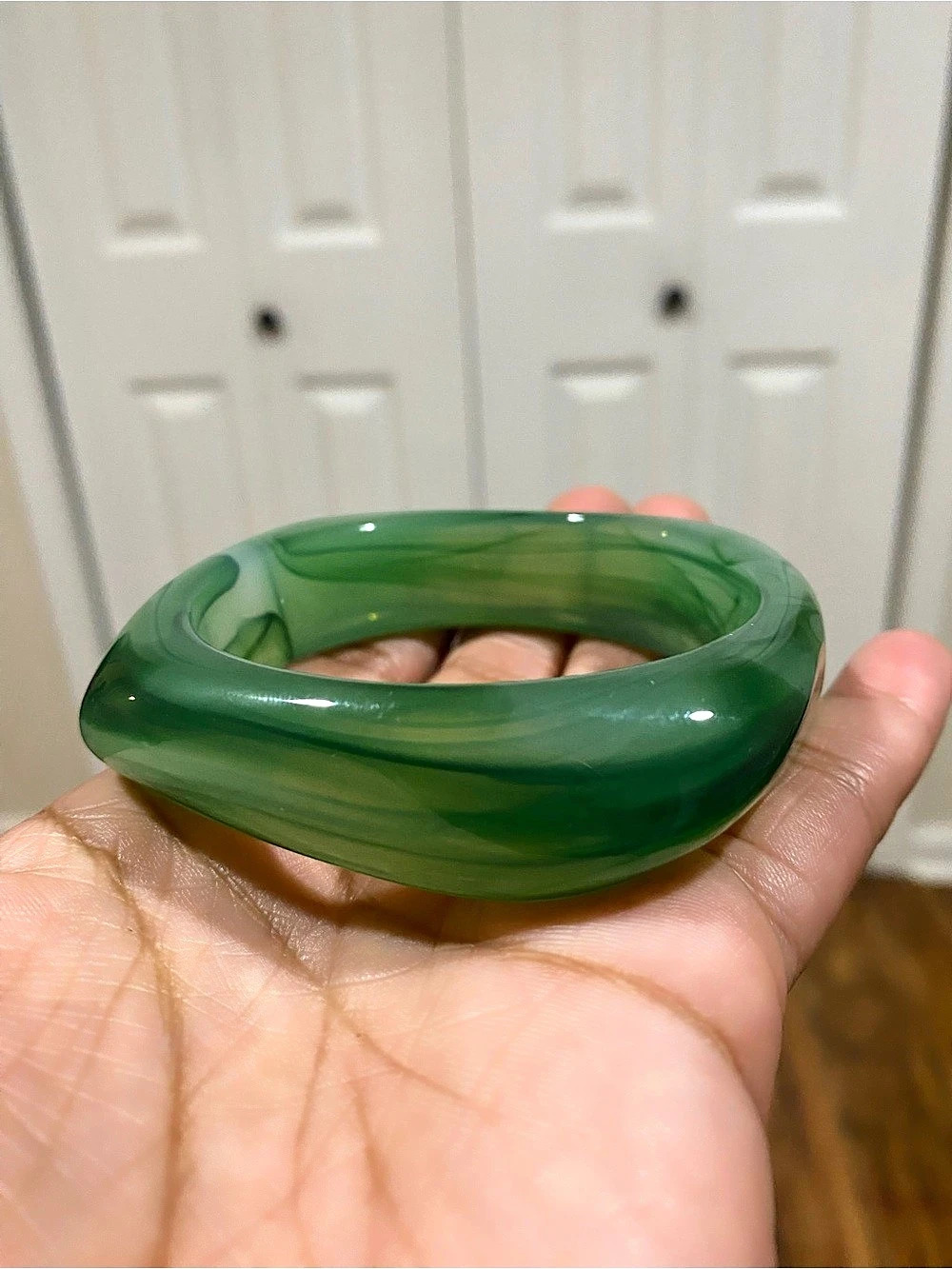 Green Swirl Pattern Sculptural Acrylic Bangle Bracelet